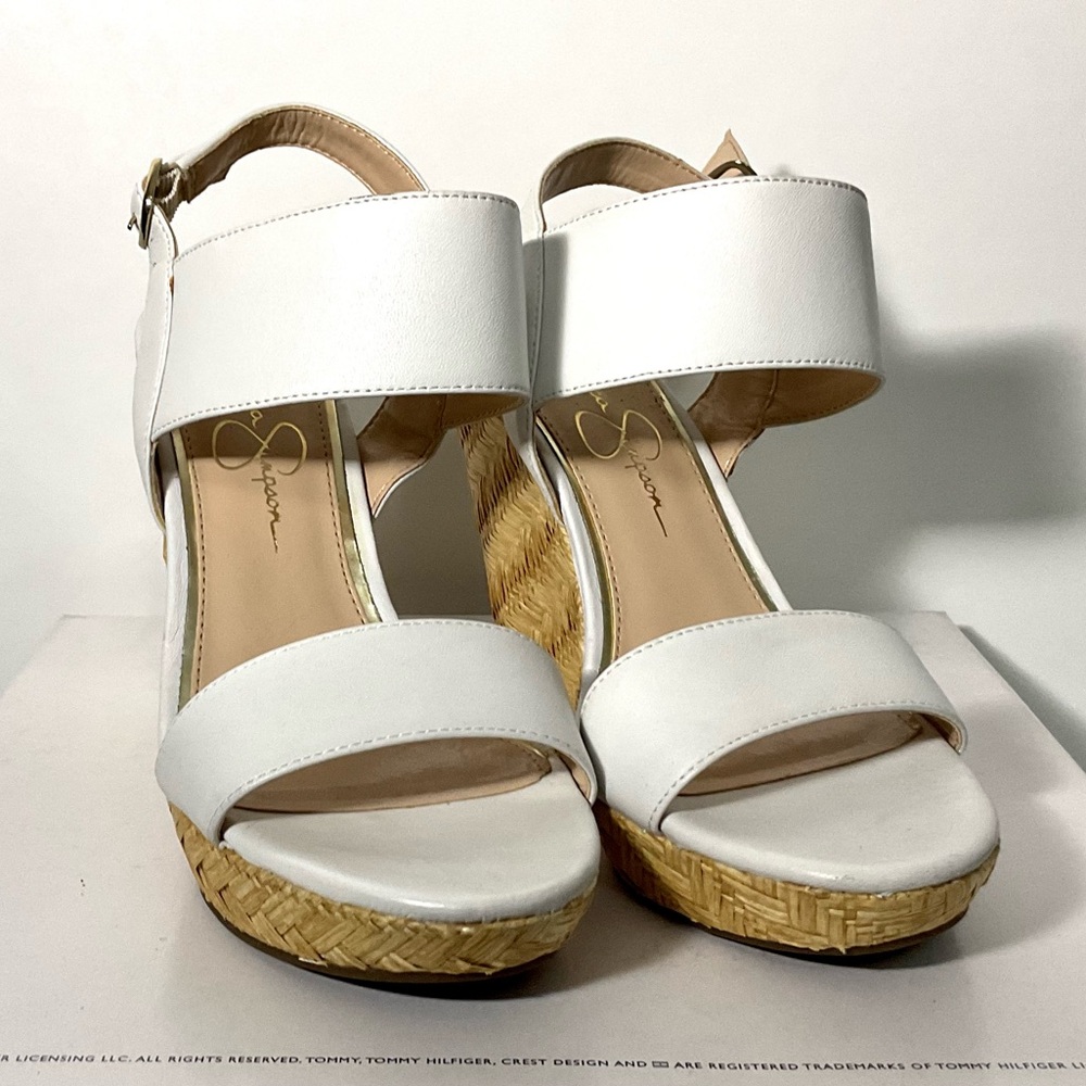 White Wedge Sandals with Ankle Strap - Women